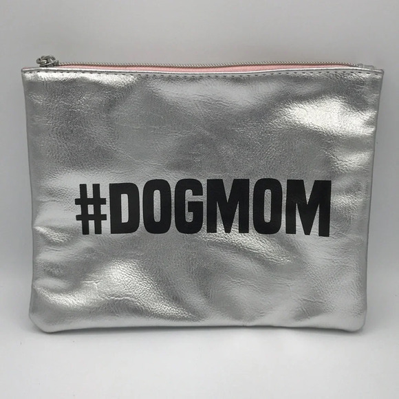 Dog Mom silver metallic zippered pouch - Picture 1 of 5